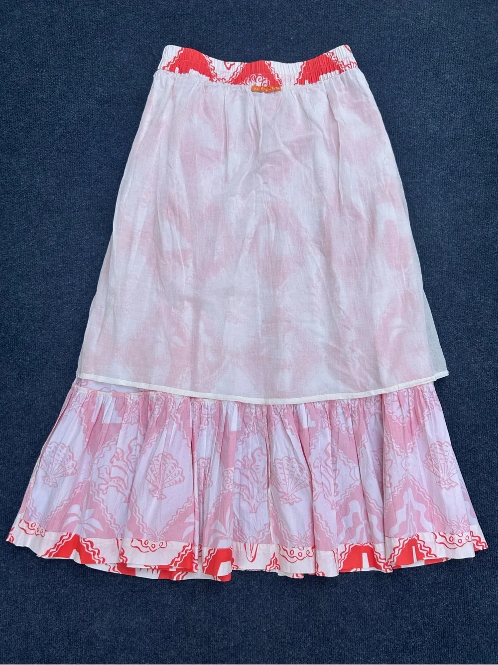 Oliphant Button Front Tiered Midi Skirt in Asterias Red Medium